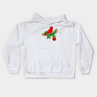 red cardinal on a spruce branch Kids Hoodie